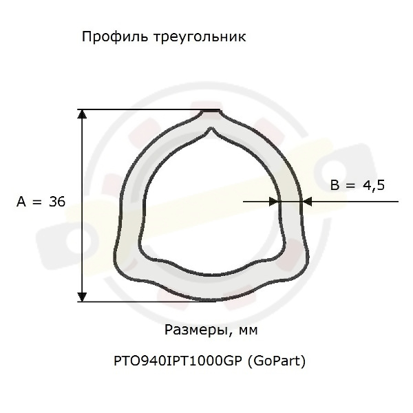 Труба профильная треугольник 36х4,5 мм, длина 1000 мм. Артикул PTO940IPT1000GP (GoPart) - детальная фотография