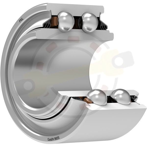Подшипник 30,15х62х50/37 мм, шариковый двухрядный с круглым отверстием на вал 30,15 мм, цилиндрическое наружное кольцо. Артикул 5206KPP3 (FKL) - детальная фотография