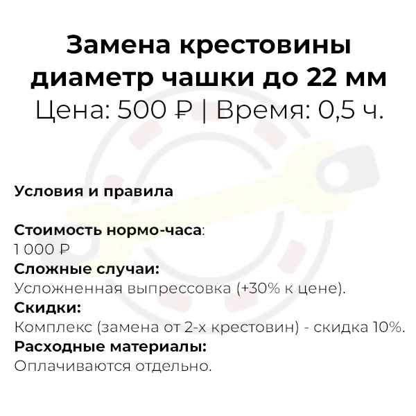 Замена крестовины (диаметр чашки до 22 мм)